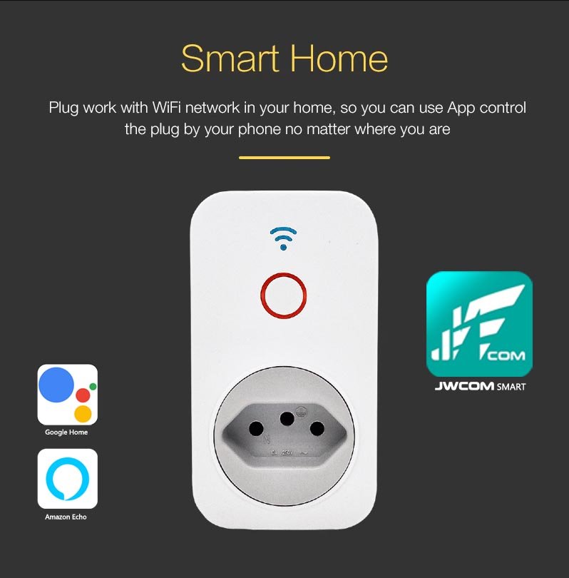 Tomada Inteligente Wifi Jwcom Smart SA-B2 Alexa e Google Home