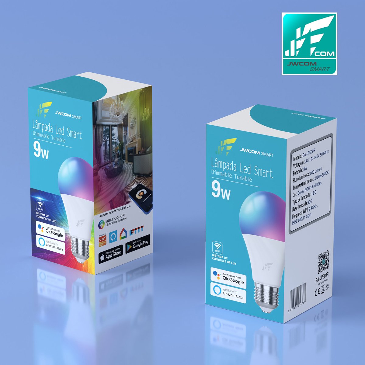 Lâmpada RGB Inteligente Wifi E27 SA-LP609R  Alexa/Google Home