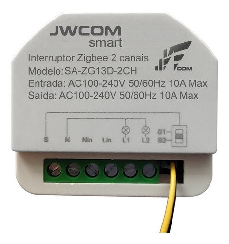 Mini Zigbee Inteligente Jwcom Smart SA-ZG13-2CH (Alexa Google Siri)