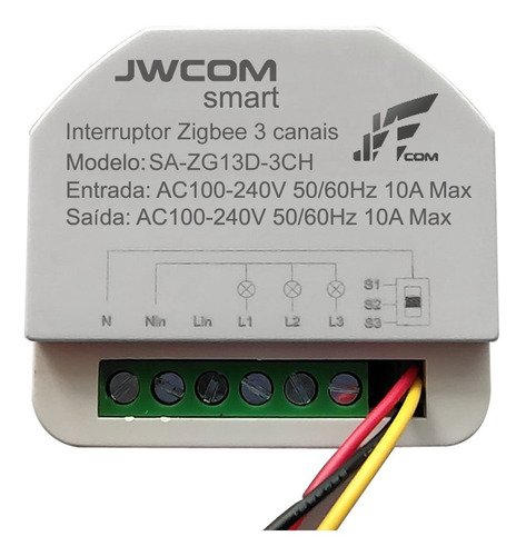 Mini Zigbee Inteligente Jwcom Smart SA-ZG13-3CH (Alexa Google Siri)