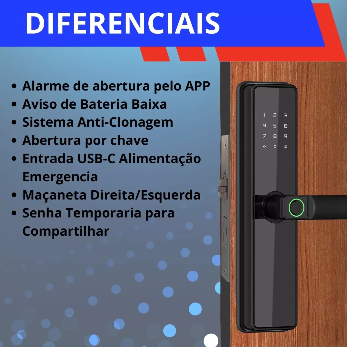 Fechadura Digital Inteligente Biométrica Senha Wi-fi Cartão SA-FD07