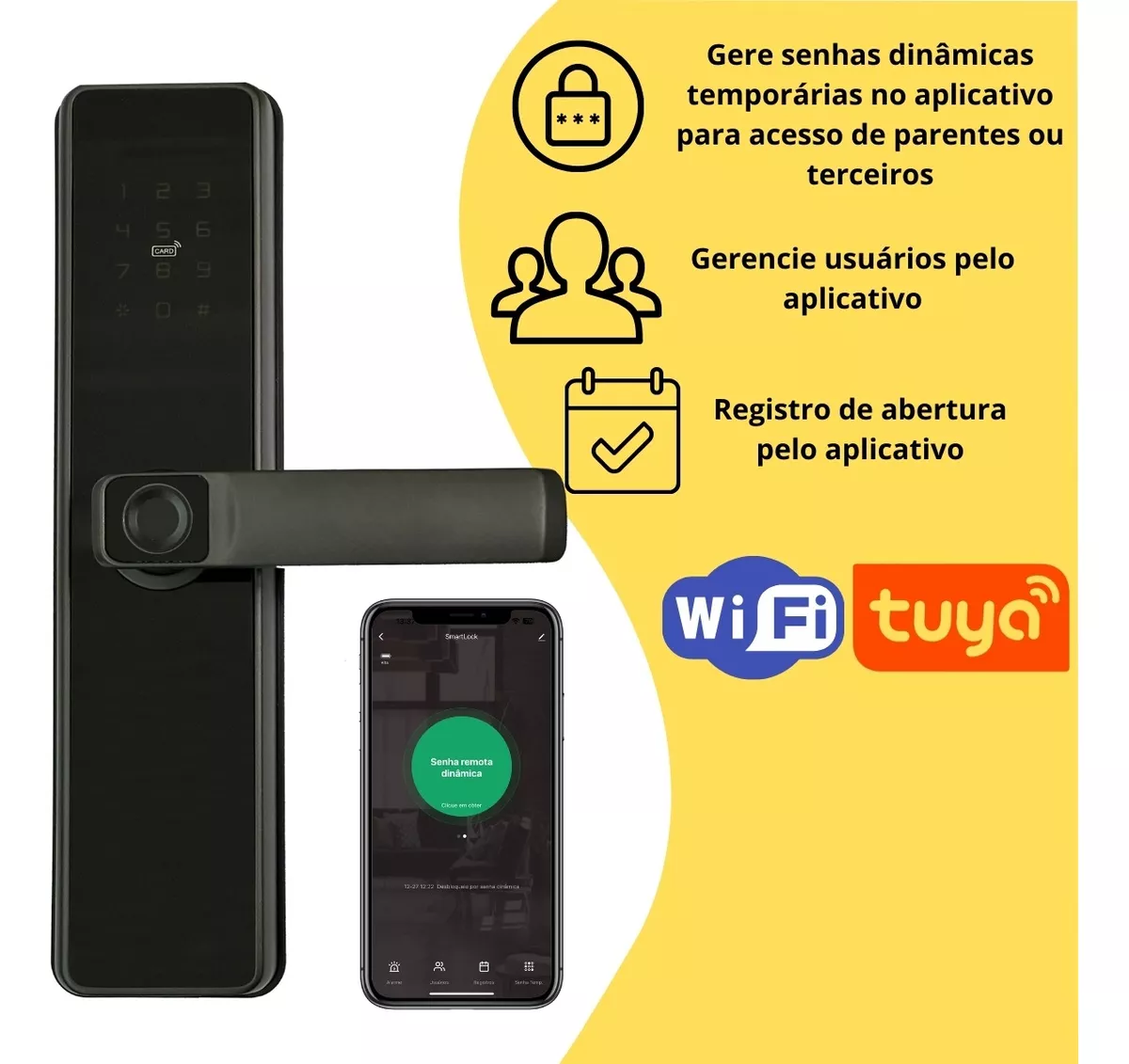 Fechadura Digital Inteligente Biométrica Senha Wi-fi Cartão SA-FD07
