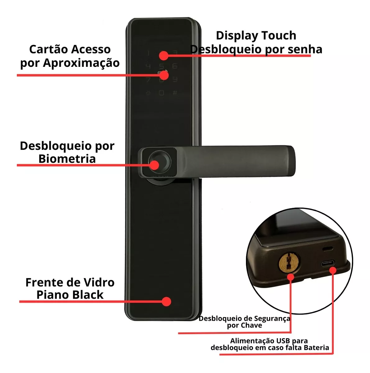 Fechadura Digital Inteligente Biométrica Senha Wi-fi Cartão SA-FD07