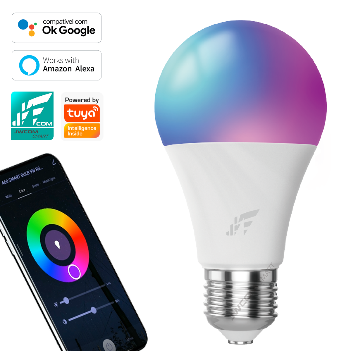 Lâmpada Led Inteligente RGB Wifi E27 - SA-LP610R  Alexa/Google Home
