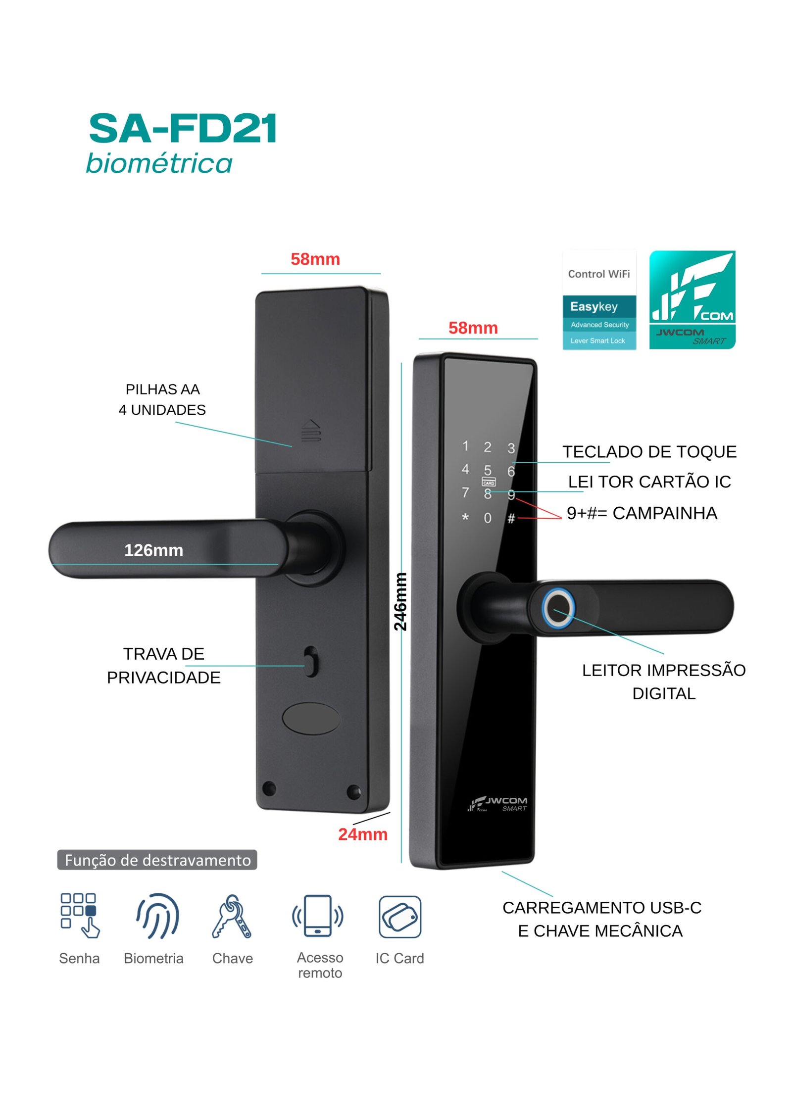 Fechadura Inteligente Digital Wi-Fi SA-FD-21