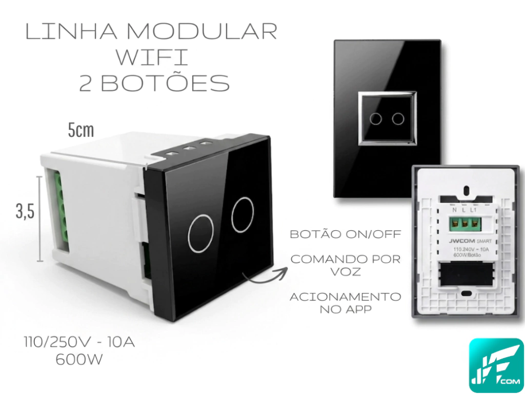 MODULO INTERRUPTOR INTELIGENTE WIFI 2 Canais MD-M6BS JWCOM SMART - Imagem 2