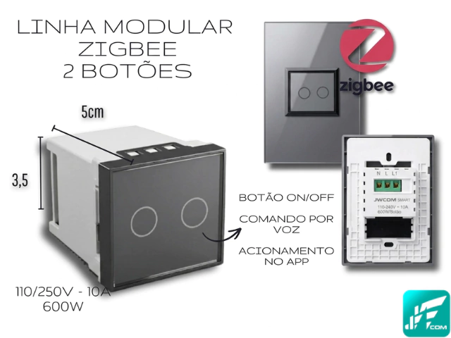 MODULO INTERRUPTOR INTELIGENTE ZIGBEE 2 Canais SU-MD-M6BS JWCOM SMART - Imagem 3
