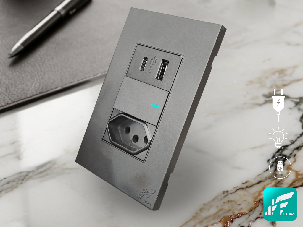 Conjunto de Tomada 10A com USB, USB-C e Interruptor em Cores SU-513