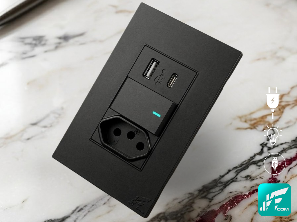 Conjunto de Tomada 10A com USB, USB-C e Interruptor em Cores SU-513