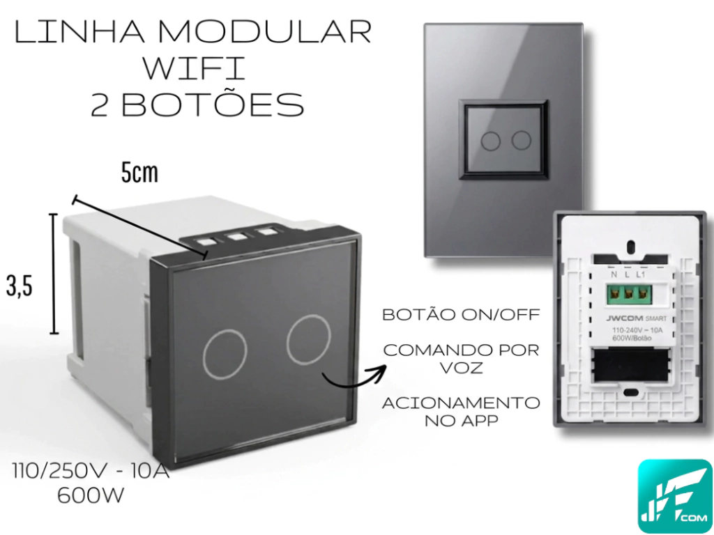 MODULO INTERRUPTOR INTELIGENTE WIFI 2 Canais MD-M6BS JWCOM SMART - Imagem 3