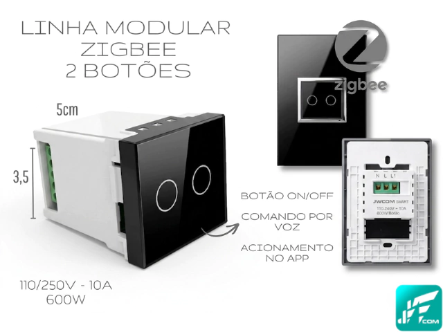 MODULO INTERRUPTOR INTELIGENTE ZIGBEE 2 Canais SU-MD-M6BS JWCOM SMART - Imagem 2