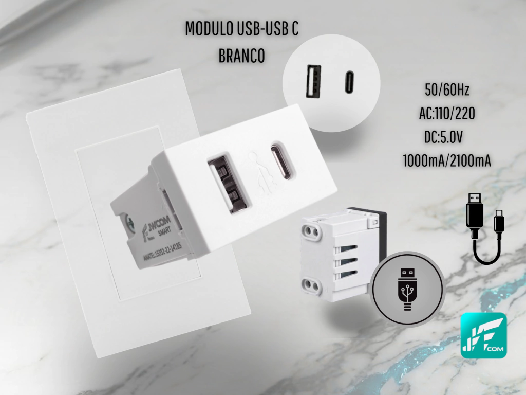 Modulo Carregador Usb + USB-C Md-P5 Jwcom Smart