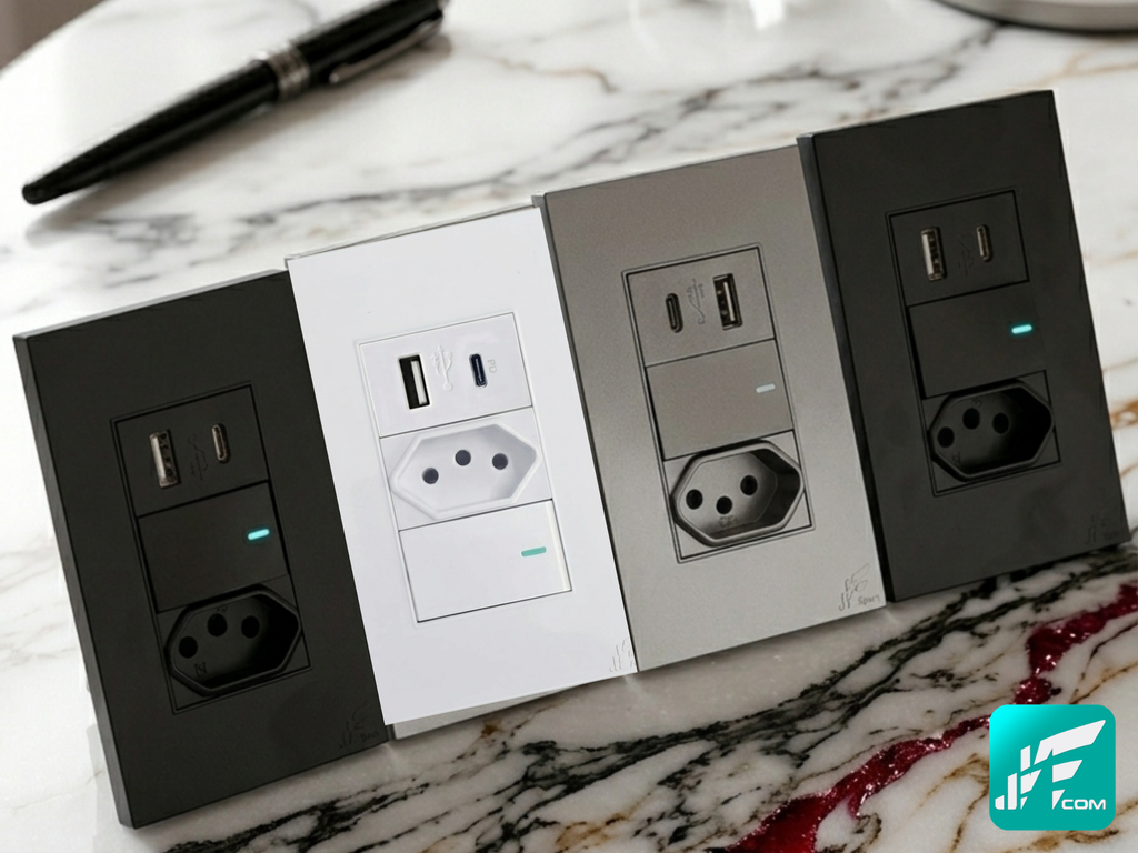 Conjunto de Tomada 10A com USB, USB-C e Interruptor em Cores SU-513