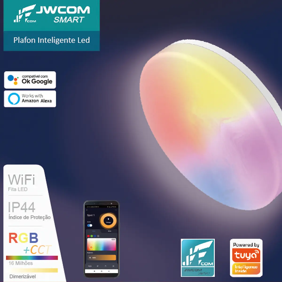 Plafon Luminária Redonda Inteligente JWCOM Smart SA LP220RC Cores RGB 6500 K