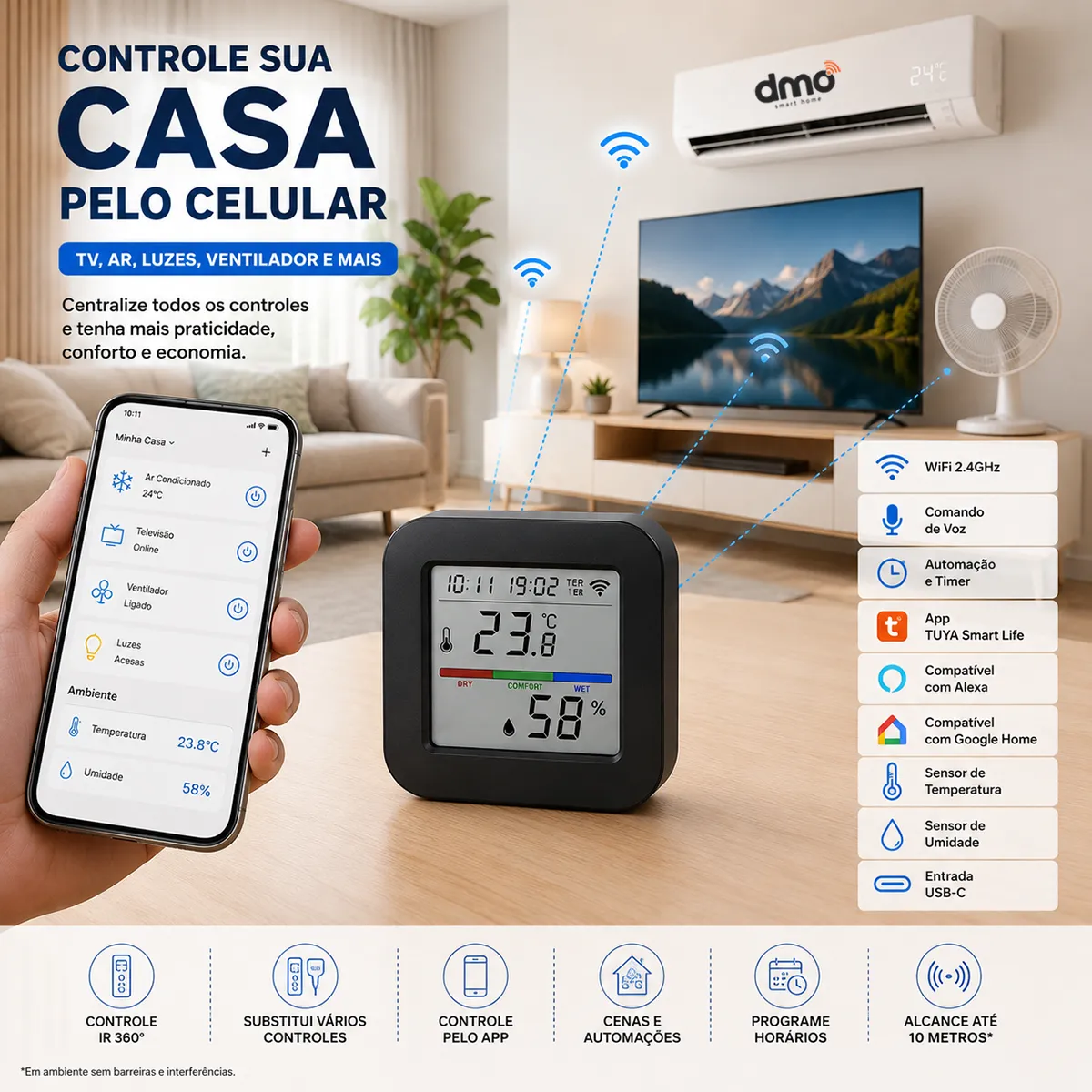 Sensor Temperatura Umidade Controle Ir Inteligente Wifi Tuya - Imagem 4