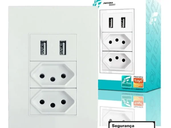Tomada Dupla USB Embutir Bivolt Jwcom 10A 2 Saídas USB Branco