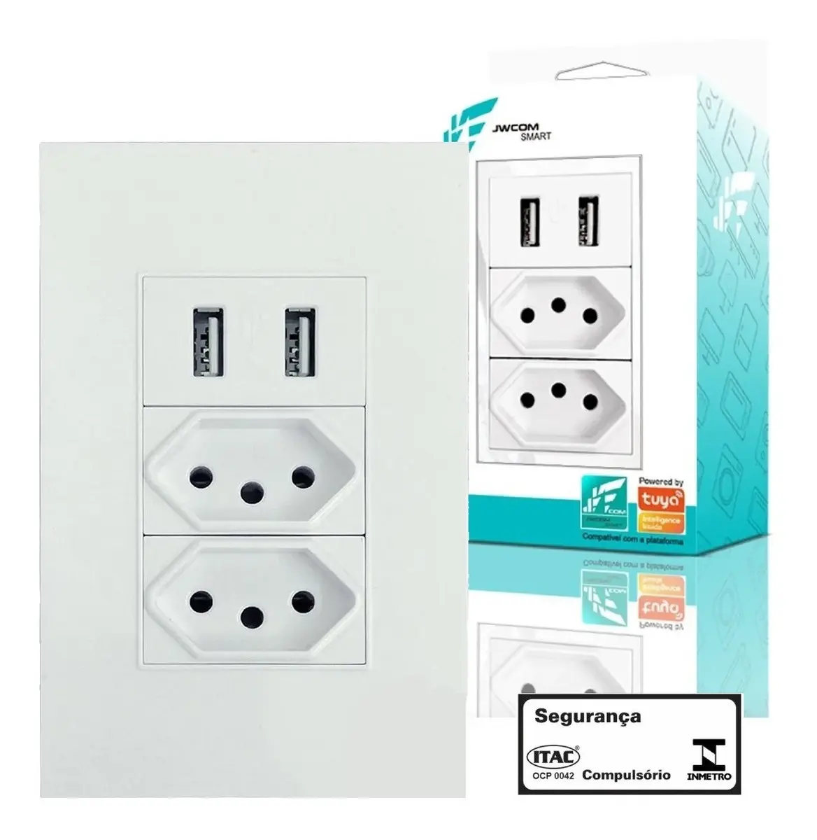 Tomada Dupla USB Embutir Bivolt Jwcom 10A 2 Saídas USB Branco