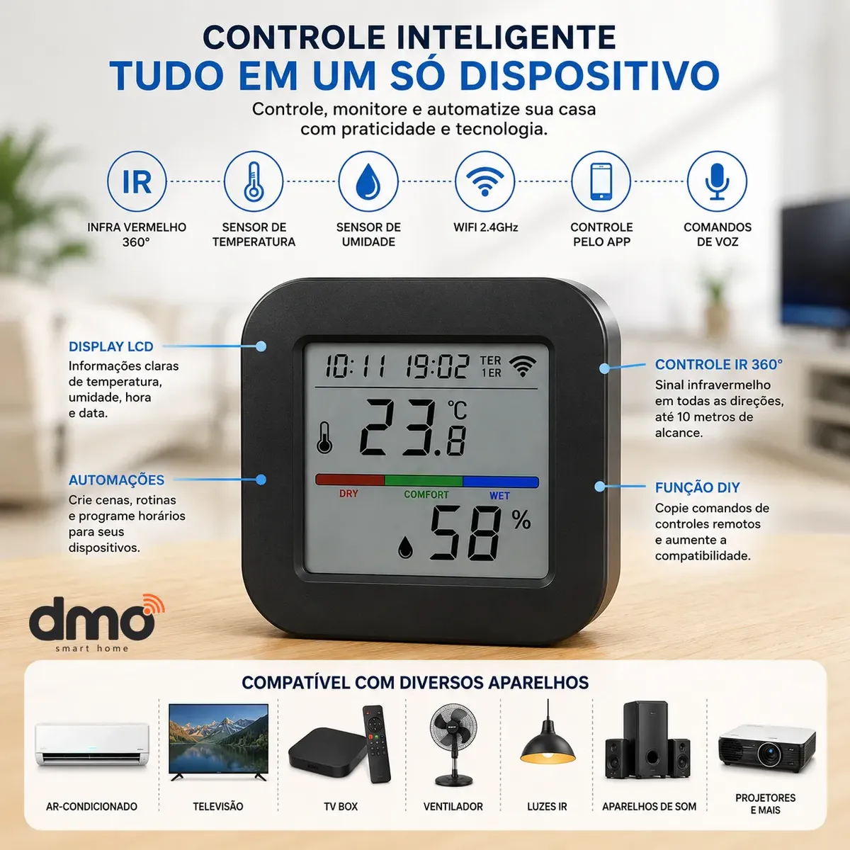 Sensor Temperatura Umidade Controle Ir Inteligente Wifi Tuya - Imagem 3