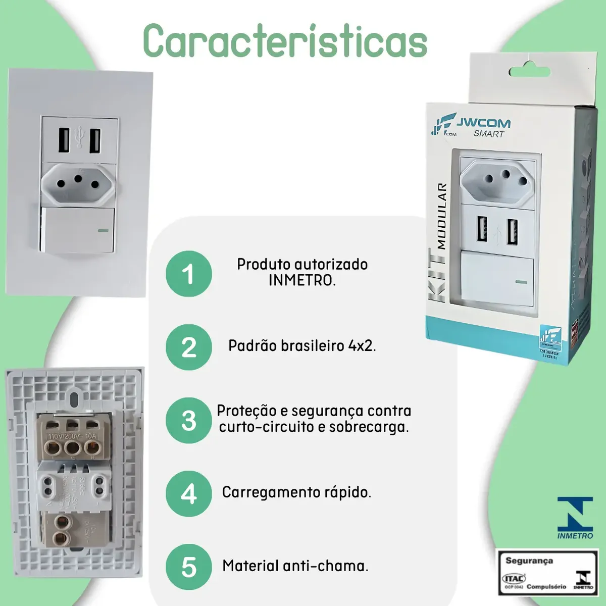 Tomada Usb Interruptor 1 Tecla 10a Carregador Tomada Parede - Imagem 3