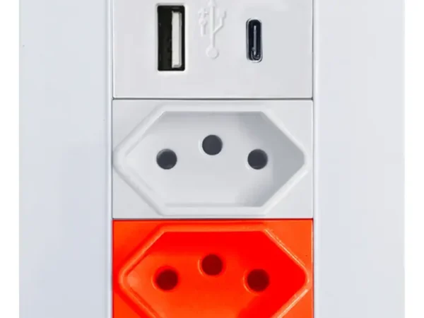 Tomada Modular Usb Tipo C De Parede Bivolt Atualizável 20a