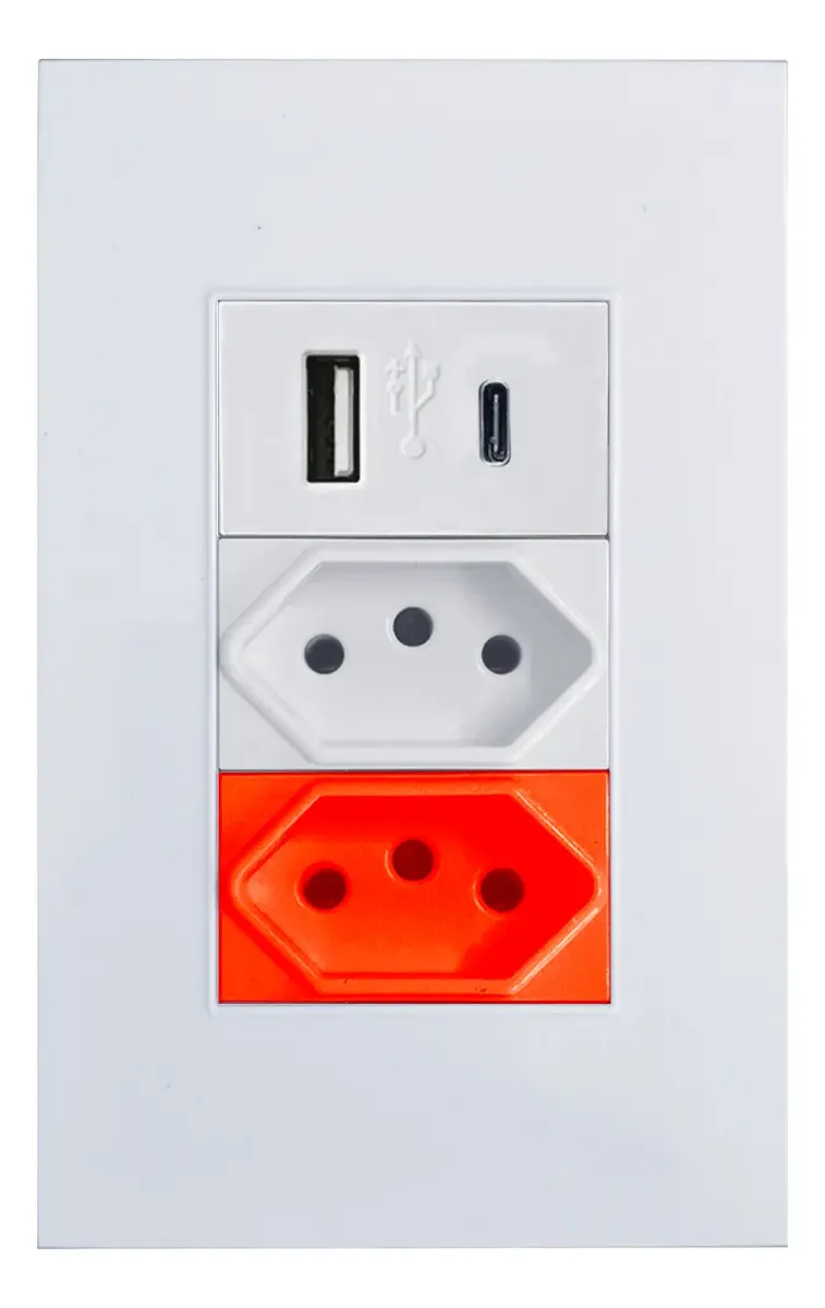 Tomada Modular Usb Tipo C De Parede Bivolt Atualizável 20a