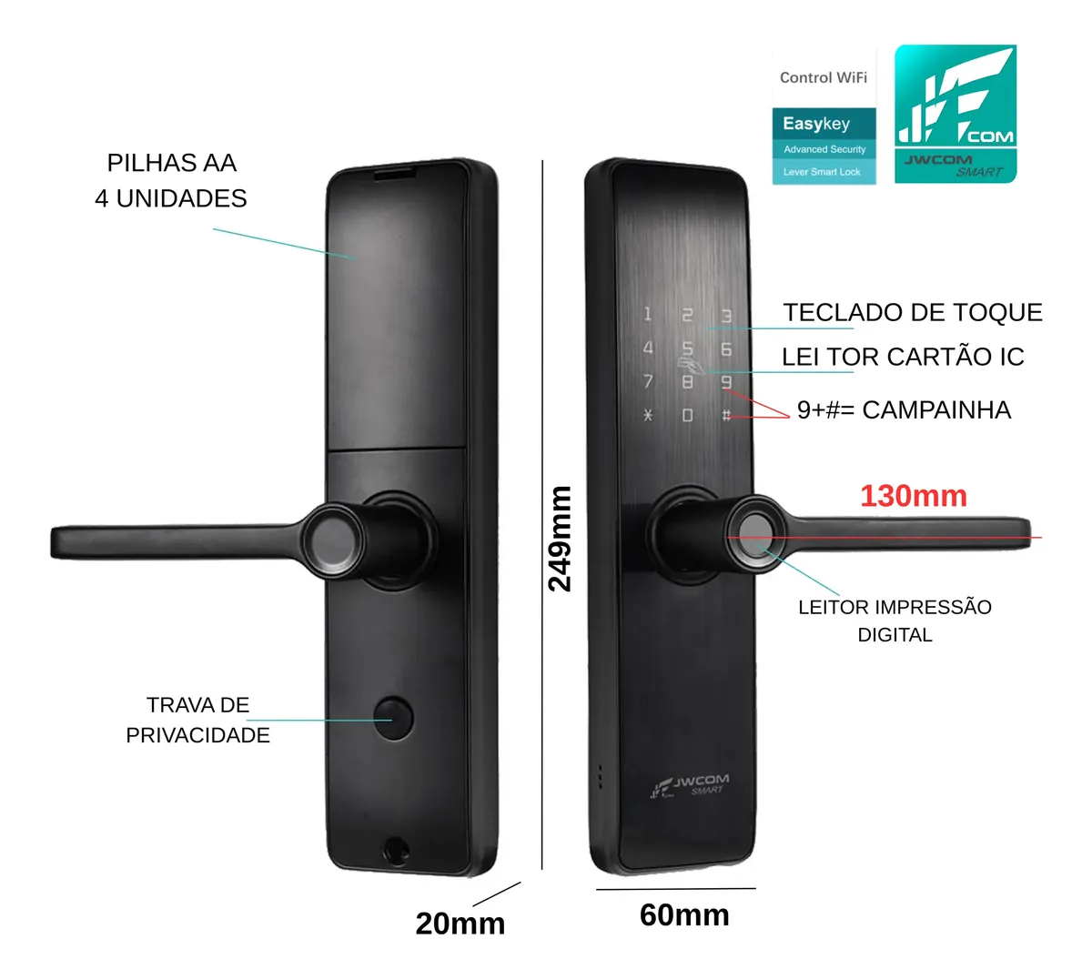 Fechadura Digital Inteligente Wifi Biometria Jwcomsmart V517 - Imagem 3
