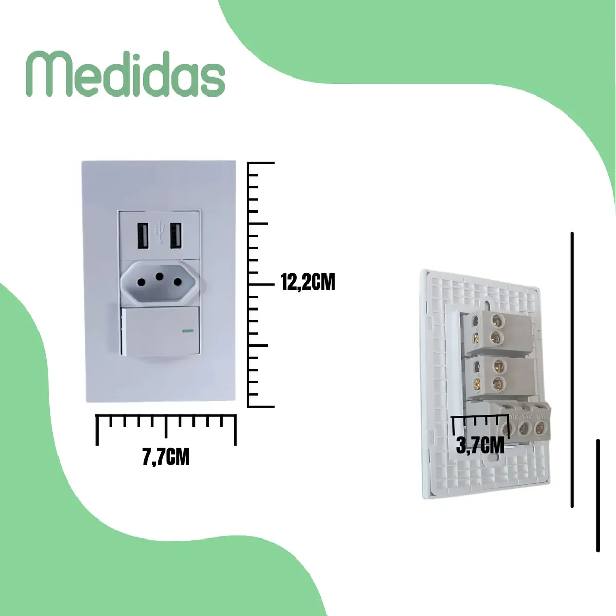 Tomada Usb Interruptor 1 Tecla 10a Carregador Tomada Parede - Imagem 4