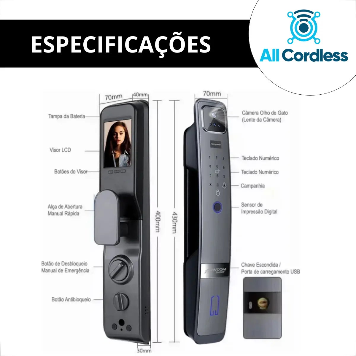 Fechadura Digital Inteligente Wi-fi Com Reconhecimento Facial - Imagem 2