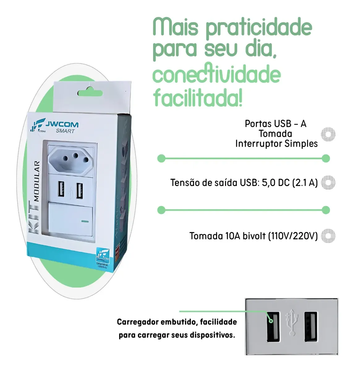 Tomada Usb Interruptor 1 Tecla 10a Carregador Tomada Parede - Imagem 2