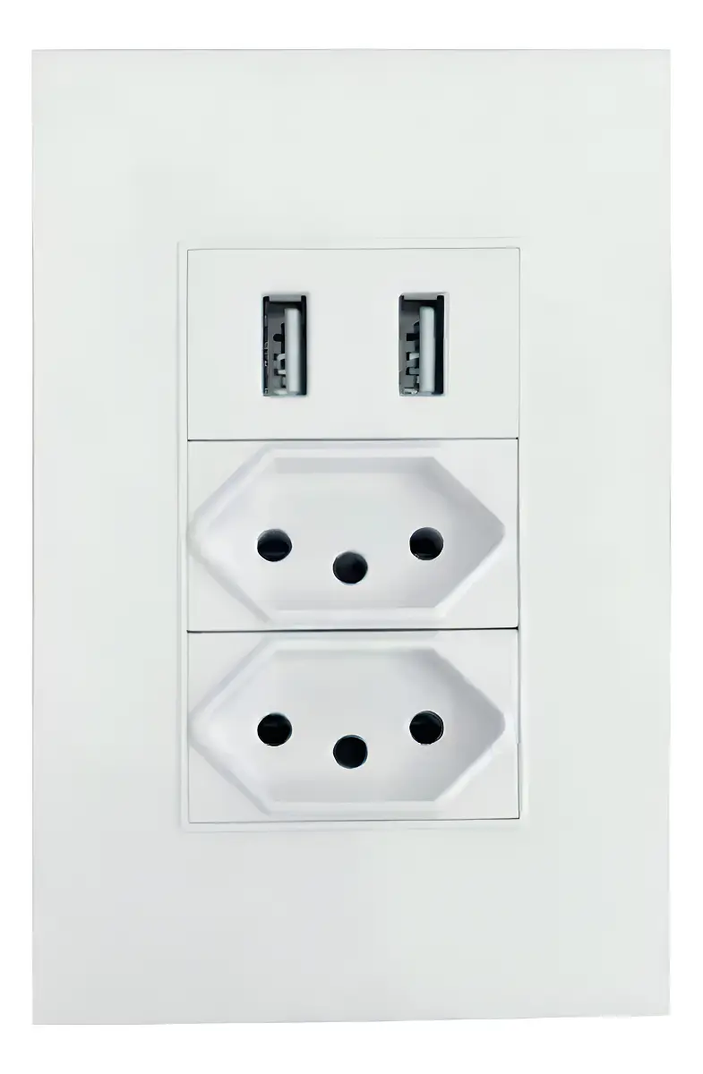 Tomada Dupla USB Embutir Bivolt Jwcom 10A 2 Saídas USB Branco - Imagem 2