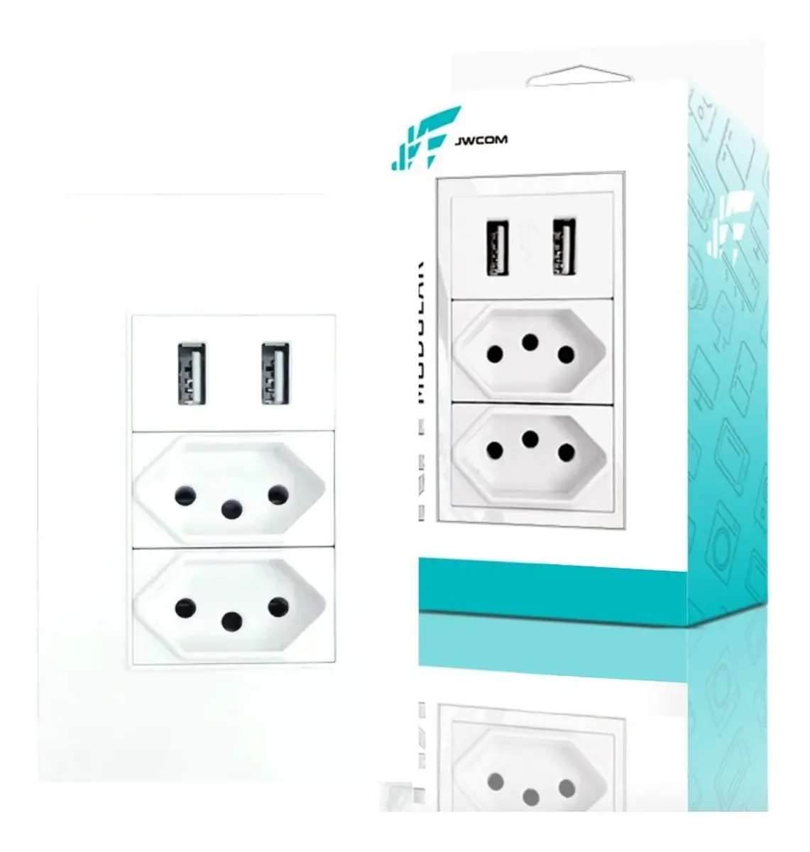 Tomada Dupla USB Embutir Bivolt Jwcom 10A 2 Saídas USB Branco - Imagem 5