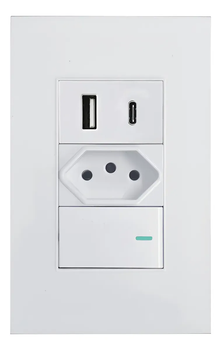 Tomada Interruptor Paralelo + Usb Tipo C De Parede Universal - Imagem 2