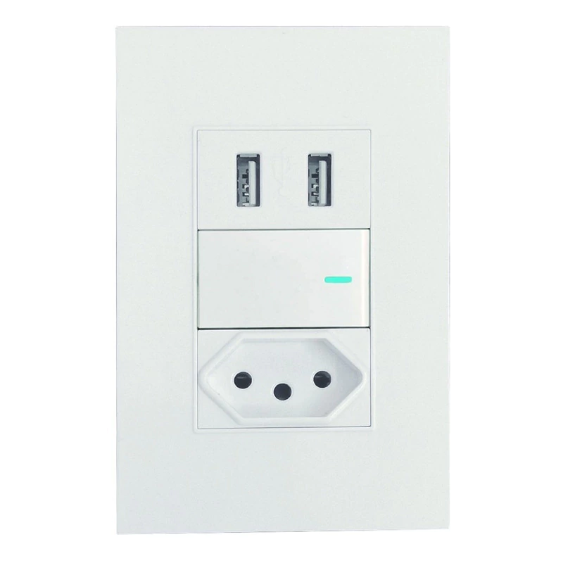 Conjunto de Tomada e Interruptor + Usb De Parede Universal Bivolt 2.1a 5v