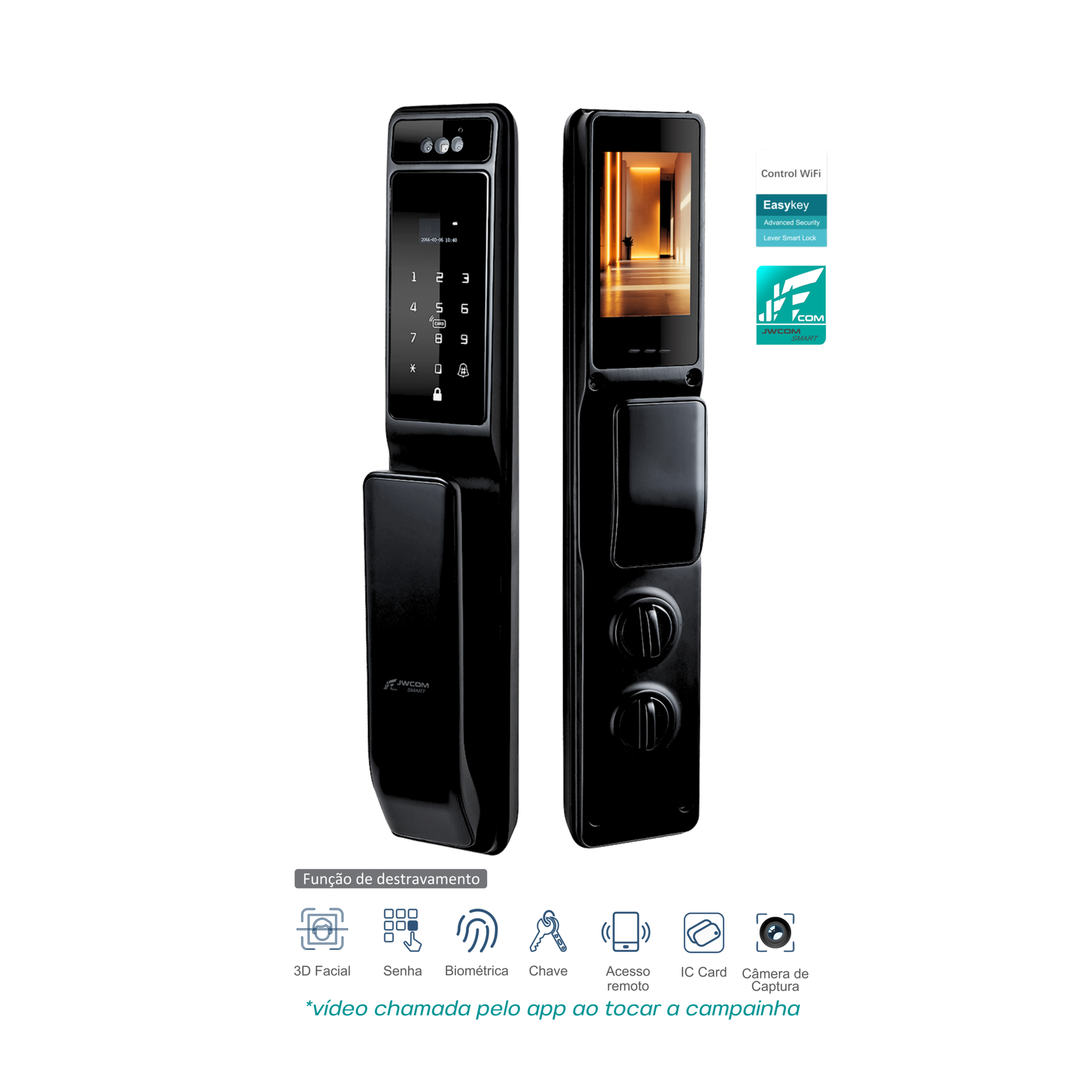 Fechadura Digital Jwcom Smart Wifi Biometria Facial H80 Preta - Imagem 2