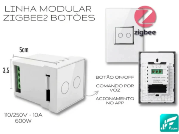 MODULO INTERRUPTOR INTELIGENTE ZIGBEE 2 Canais SU-MD-M6BS JWCOM SMART