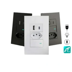 Conjunto de Tomada 10A com USB, USB-C e Interruptor em Cores SU-513