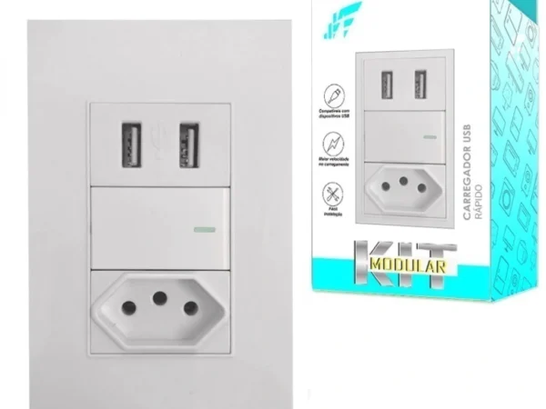 Conjunto de Tomada e Interruptor + Usb De Parede Universal Bivolt 2.1a 5v