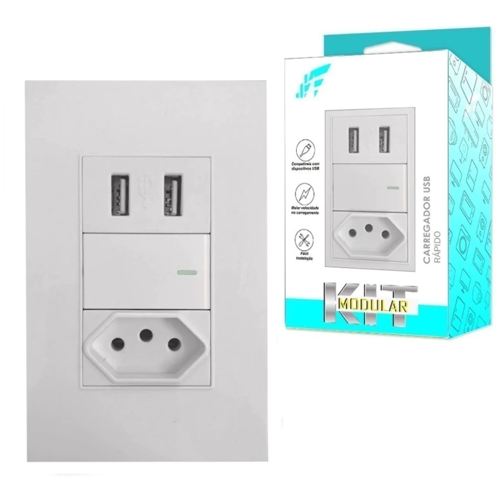 Conjunto de Tomada e Interruptor + Usb De Parede Universal Bivolt 2.1a 5v
