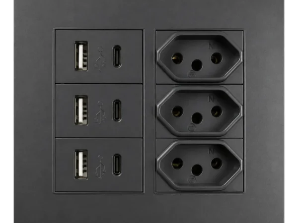 Tomada Usb E Tipo C Modular E Parede Bivolt Atualizável - SU-44P333555-CP