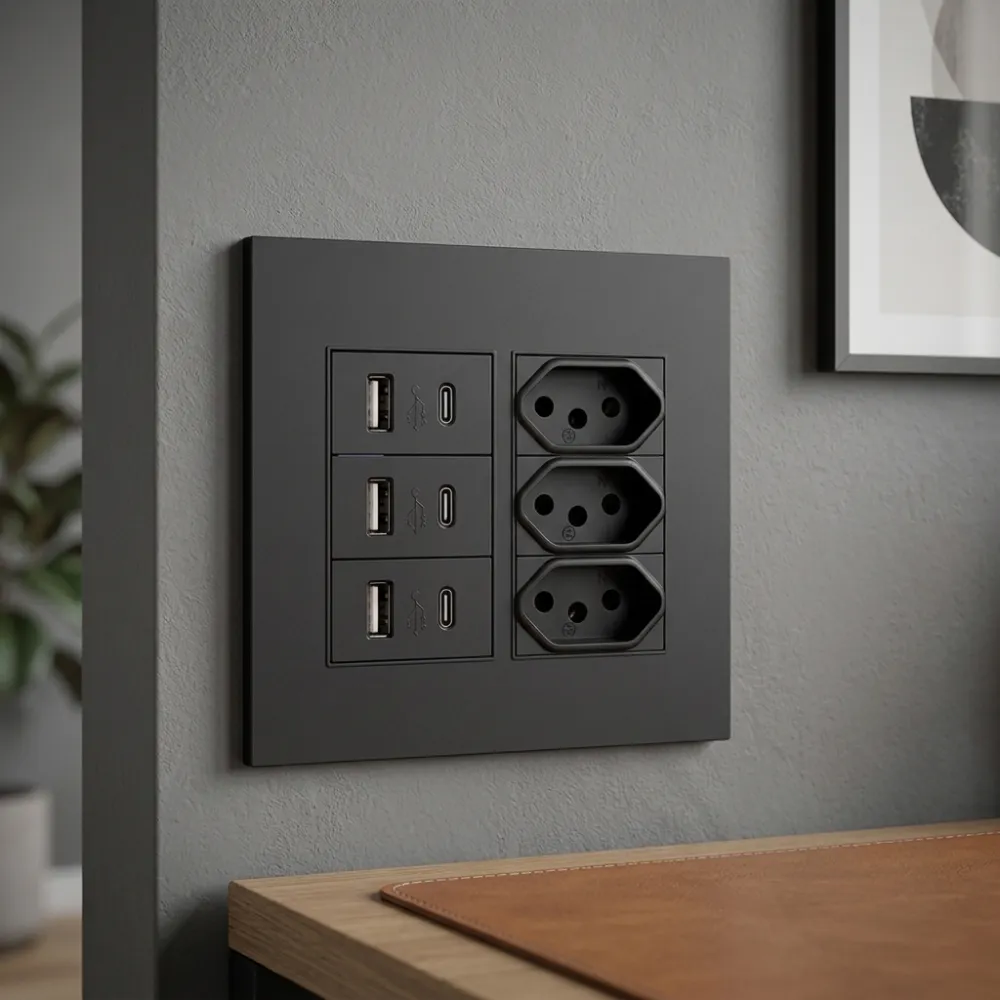 Tomada Usb E Tipo C Modular E Parede Bivolt Atualizável - SU-44P333555-PT - Imagem 2