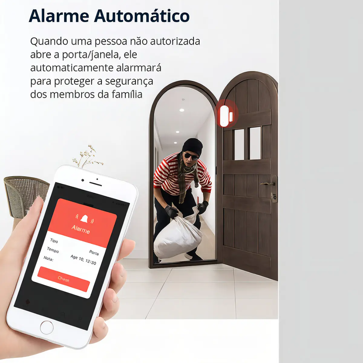 Sensor De Porta Janela Wi-Fi Inteligente Tuya Smart Alarme Jwcom Smart - SA-SP011 - Imagem 5