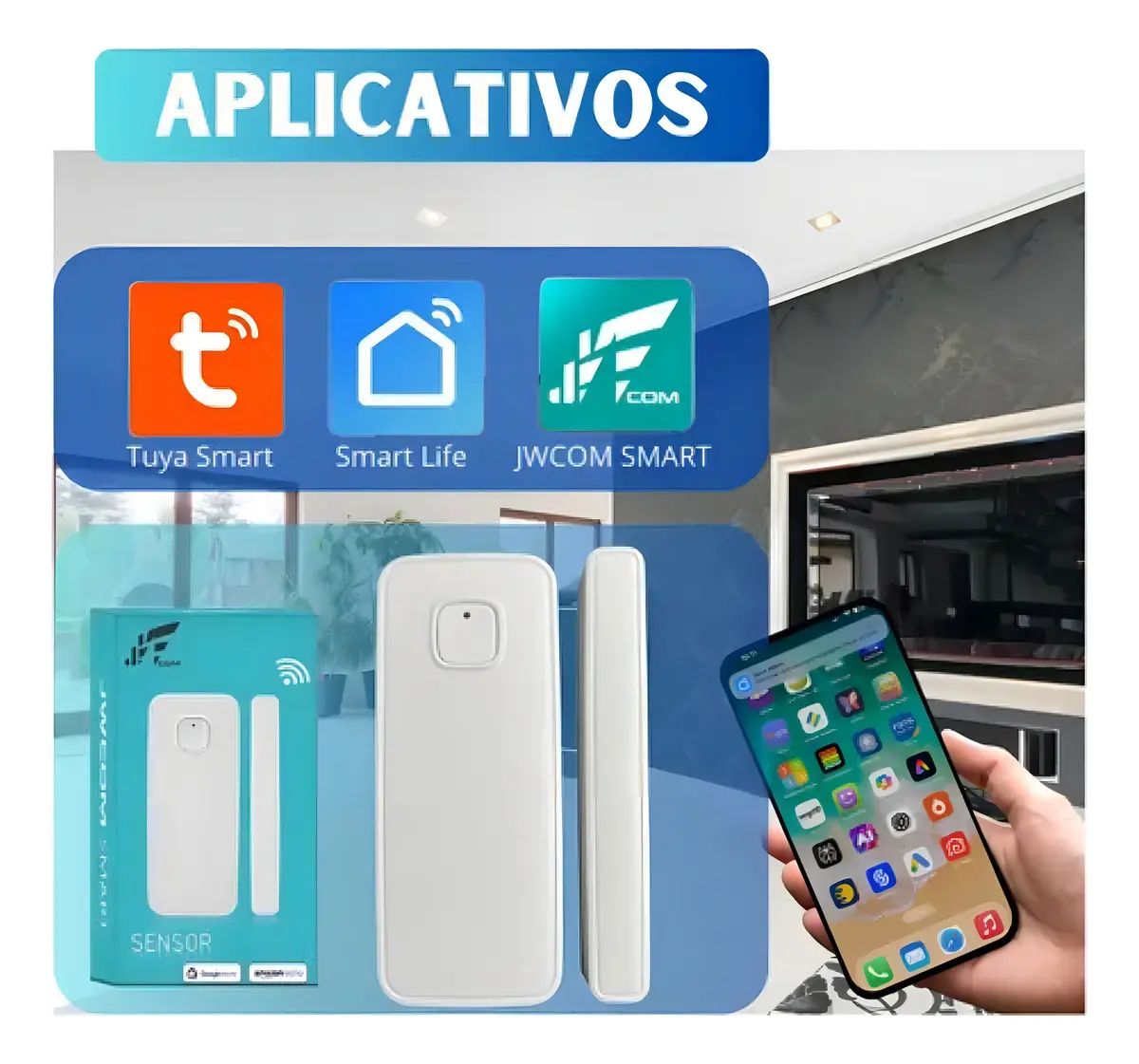 Sensor De Porta Janela Wi-Fi Inteligente Tuya Smart Alarme Jwcom Smart - SA-SP011 - Imagem 7