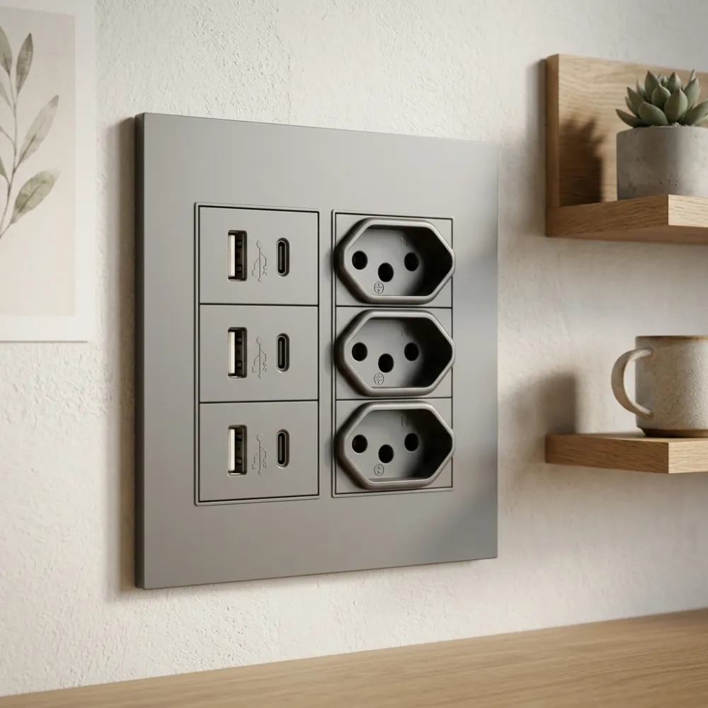Tomada Usb E Tipo C Modular E Parede Bivolt Atualizável - SU-44P333555-CP - Imagem 2